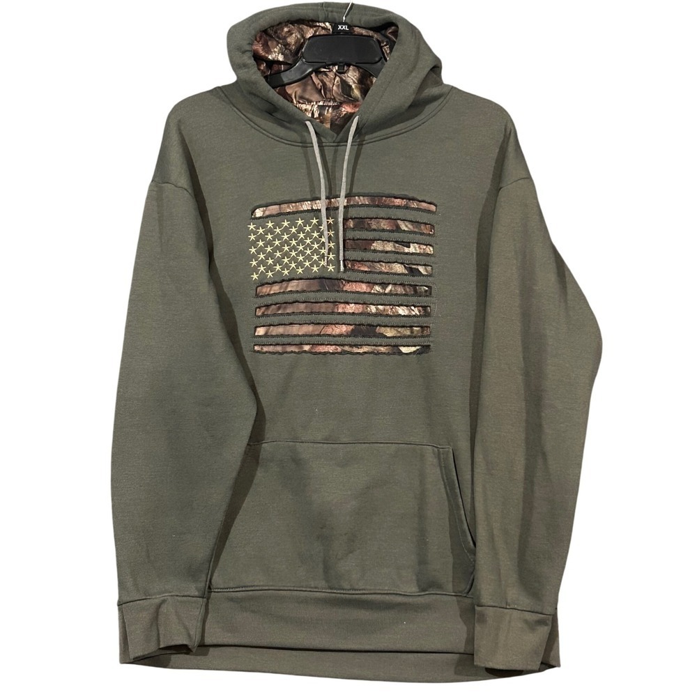 Mossy Oak Mens American Flag Camo Inlay Hoodie Olive Green Pullover 3X
